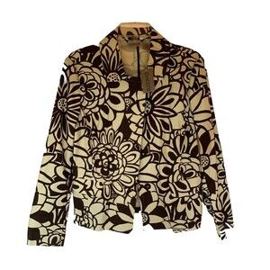 Chicos Jacket NWT Aslyn Floral Size 0 Career Wear Office Snap Brown/Wht Stretch